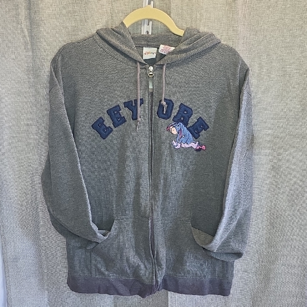Disney Gray Eeyore Hoodie with Silver Zipper Women's size Large